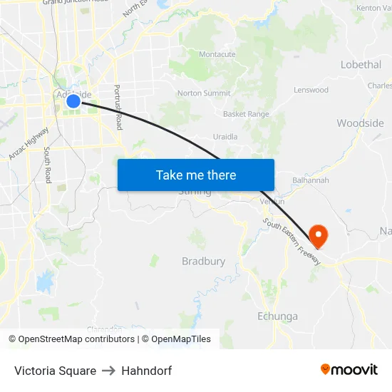 Victoria Square to Hahndorf map