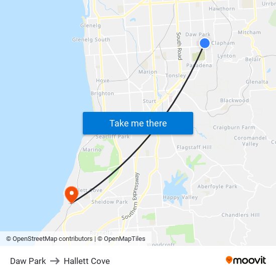 Daw Park to Hallett Cove map