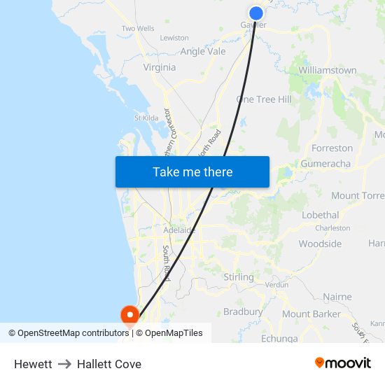 Hewett to Hallett Cove map