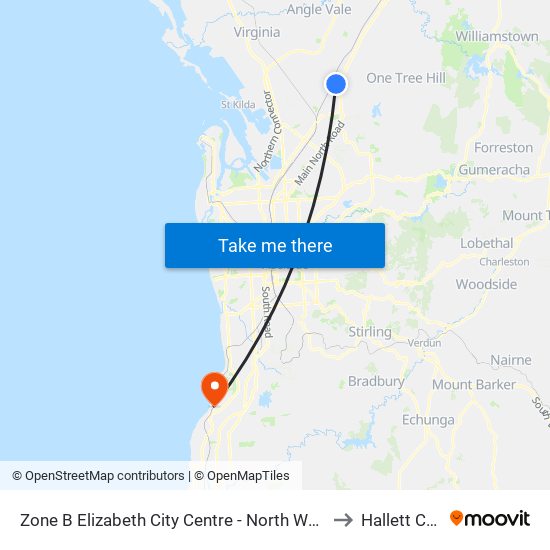 Zone B Elizabeth City Centre - North West side to Hallett Cove map