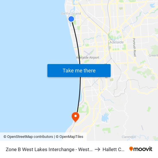 Zone B West Lakes Interchange - West side to Hallett Cove map