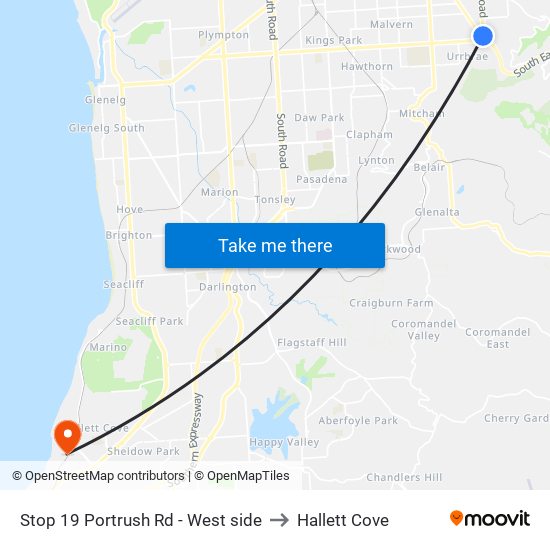 Stop 19 Portrush Rd - West side to Hallett Cove map