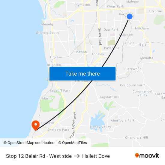 Stop 12 Belair Rd - West side to Hallett Cove map