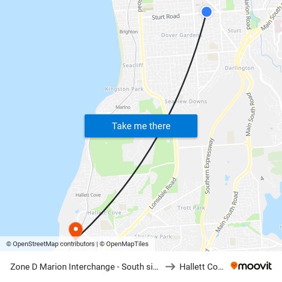 Zone D Marion Interchange - South side to Hallett Cove map