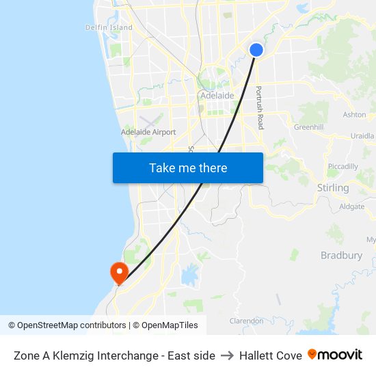 Zone A Klemzig Interchange - East side to Hallett Cove map