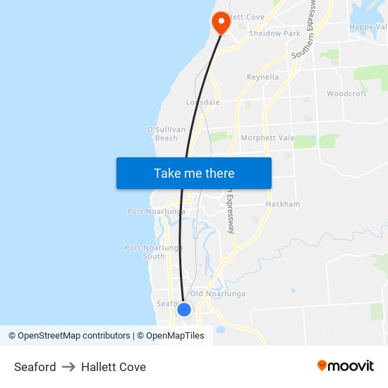 Seaford to Hallett Cove map