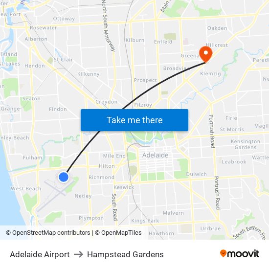 Adelaide Airport to Hampstead Gardens map