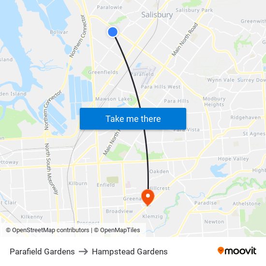 Parafield Gardens to Hampstead Gardens map