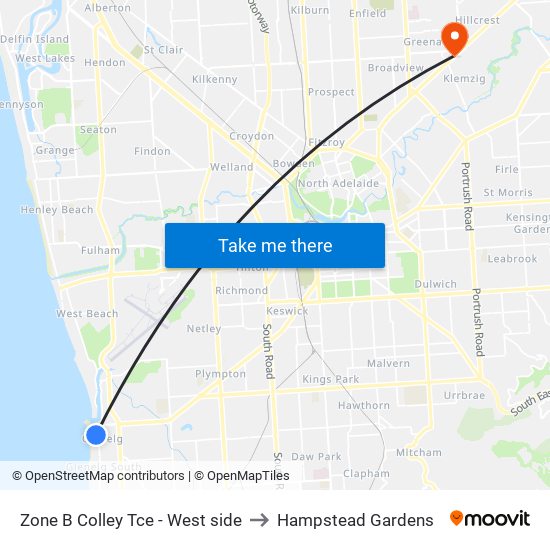 Zone B Glenelg Interchange - West side to Hampstead Gardens map