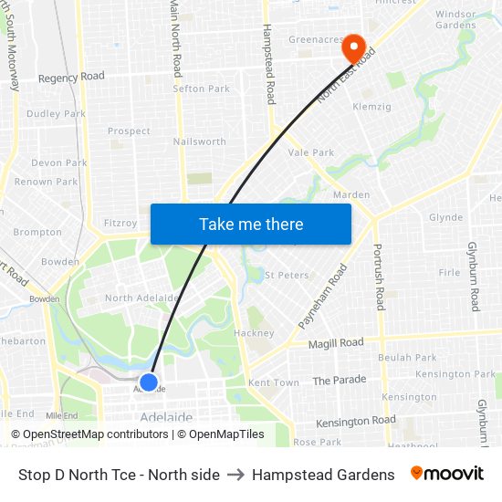 Stop D North Tce - North side to Hampstead Gardens map