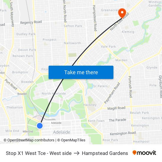 Stop X1 West Tce - West side to Hampstead Gardens map