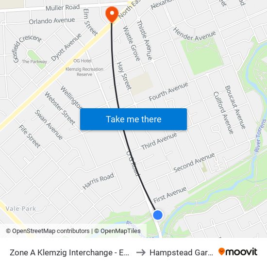 Zone A Klemzig Interchange - East side to Hampstead Gardens map