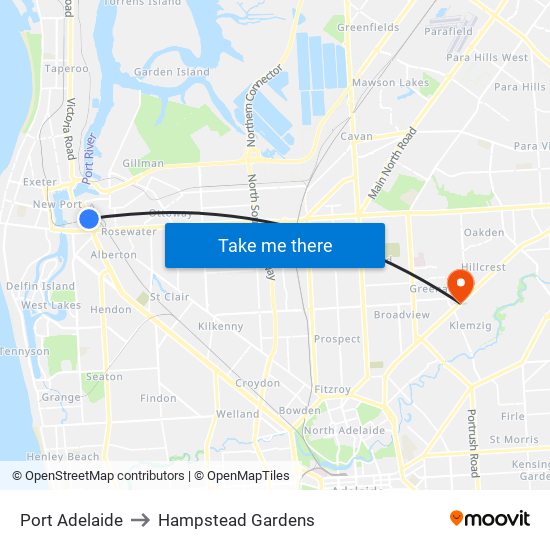 Port Adelaide to Hampstead Gardens map