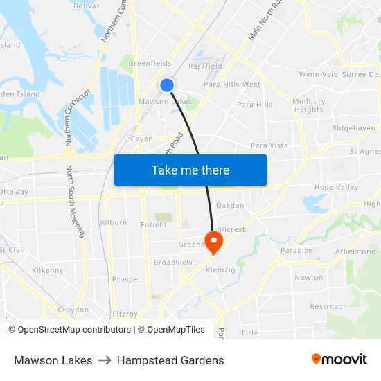 Mawson Lakes to Hampstead Gardens map