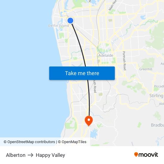 Alberton to Happy Valley map