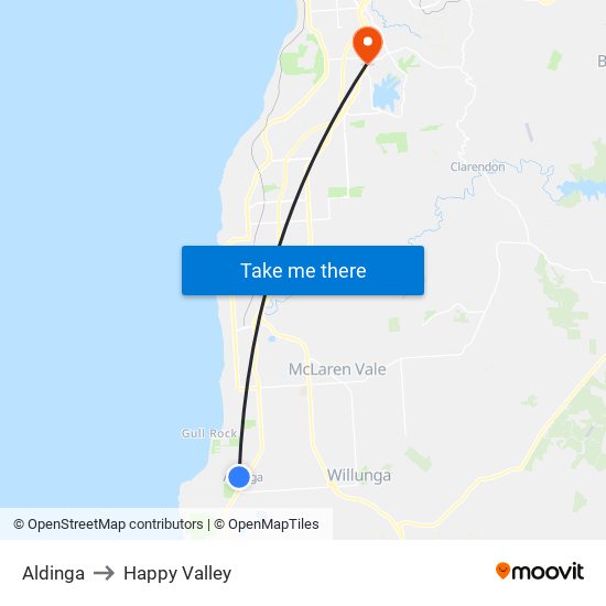 Aldinga to Happy Valley map