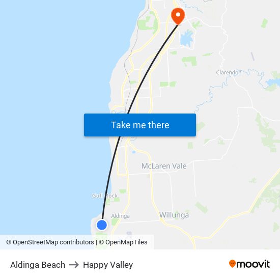 Aldinga Beach to Happy Valley map