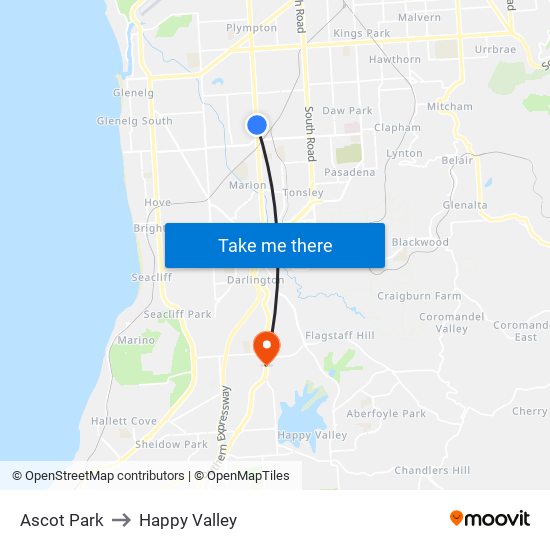 Ascot Park to Happy Valley map