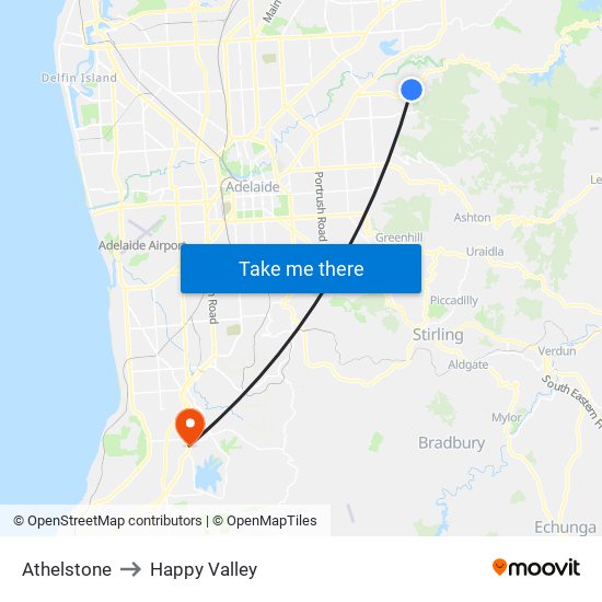 Athelstone to Happy Valley map