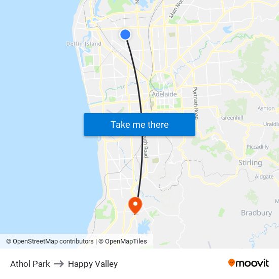 Athol Park to Happy Valley map