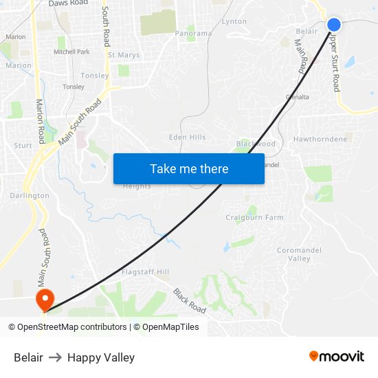 Belair to Happy Valley map