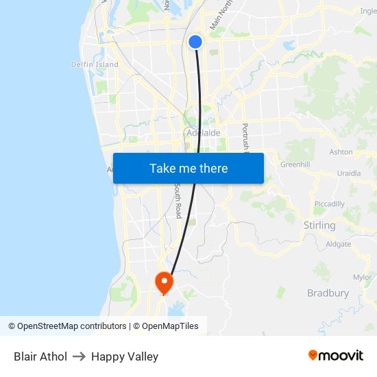 Blair Athol to Happy Valley map