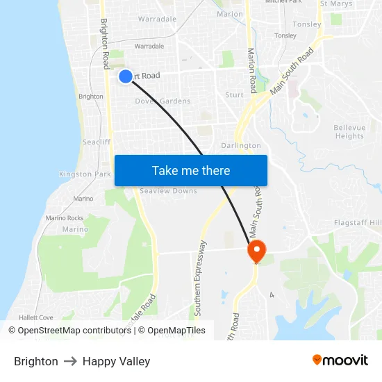 Brighton to Happy Valley map