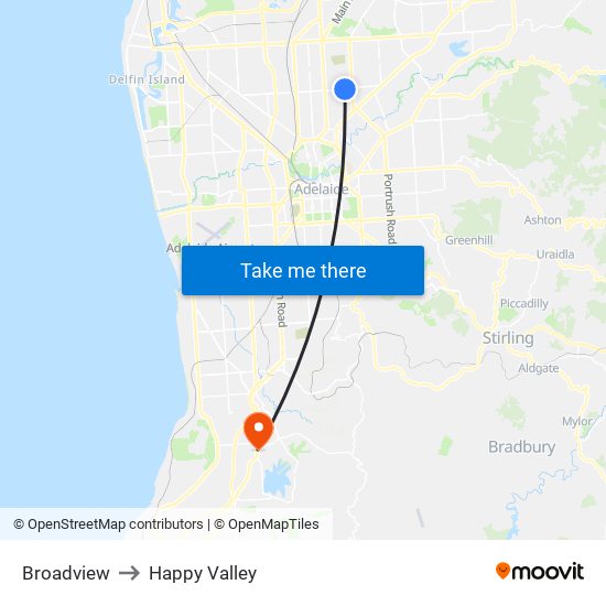 Broadview to Happy Valley map