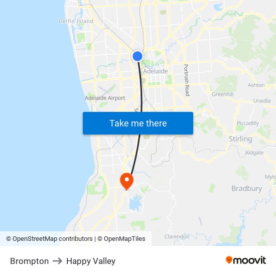 Brompton to Happy Valley map