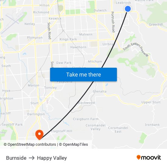 Burnside to Happy Valley map
