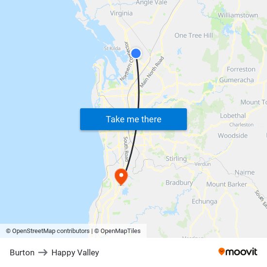 Burton to Happy Valley map