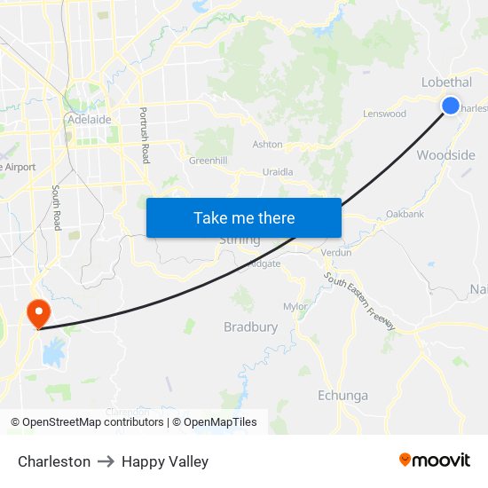 Charleston to Happy Valley map