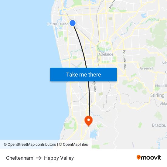 Cheltenham to Happy Valley map