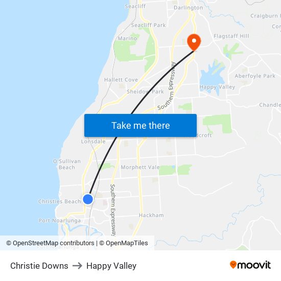 Christie Downs to Happy Valley map