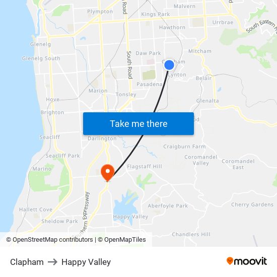 Clapham to Happy Valley map