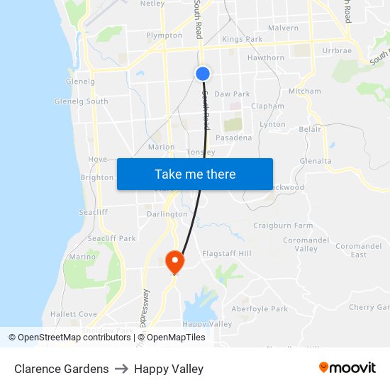 Clarence Gardens to Happy Valley map