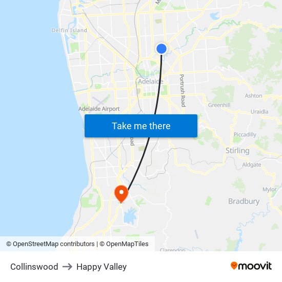 Collinswood to Happy Valley map