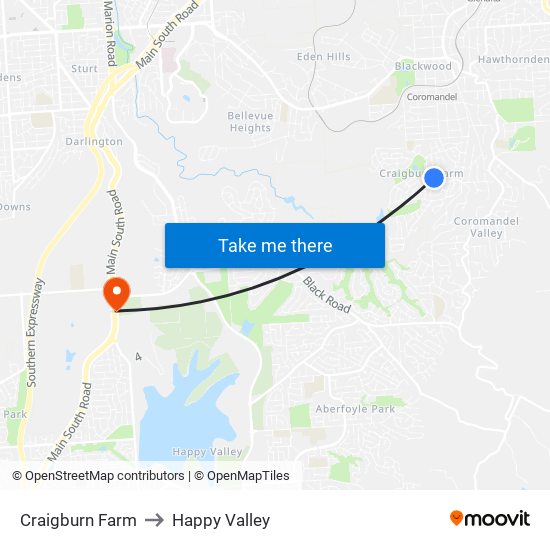 Craigburn Farm to Happy Valley map