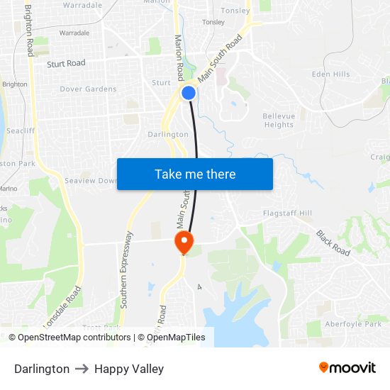 Darlington to Happy Valley map