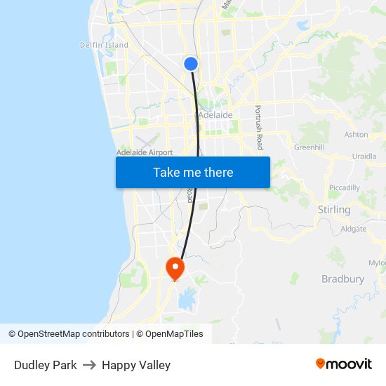 Dudley Park to Happy Valley map