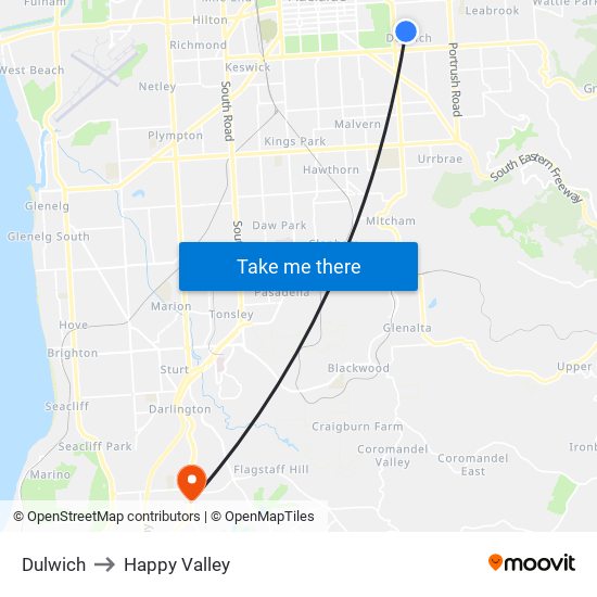 Dulwich to Happy Valley map