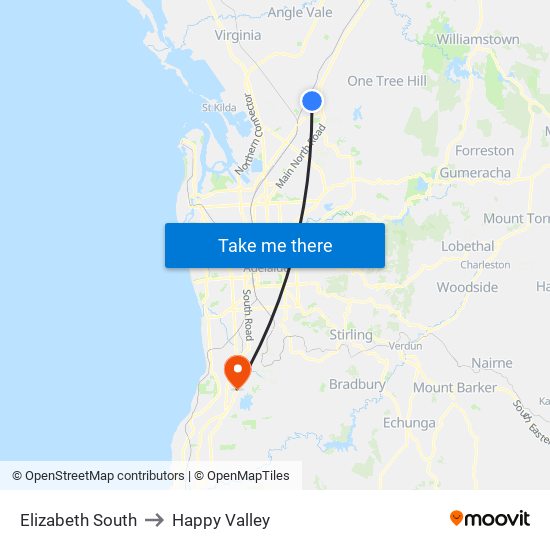 Elizabeth South to Happy Valley map