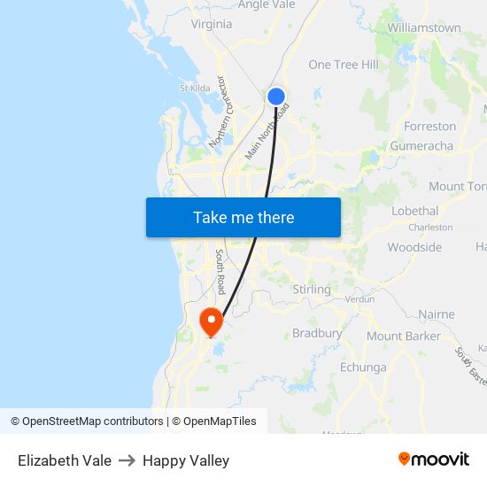 Elizabeth Vale to Happy Valley map