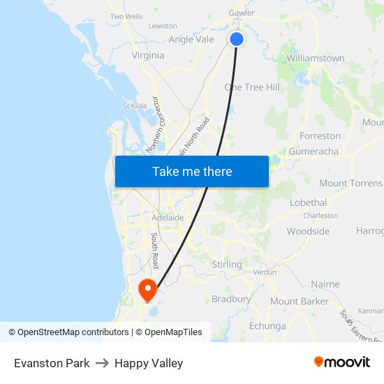 Evanston Park to Happy Valley map