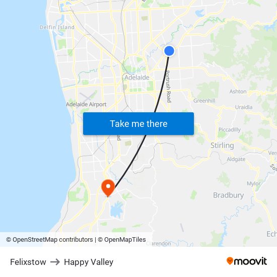 Felixstow to Happy Valley map