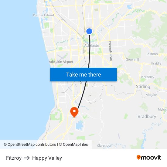 Fitzroy to Happy Valley map