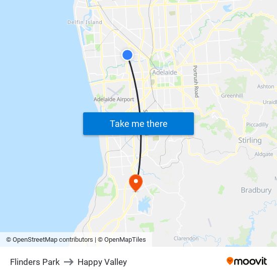 Flinders Park to Happy Valley map