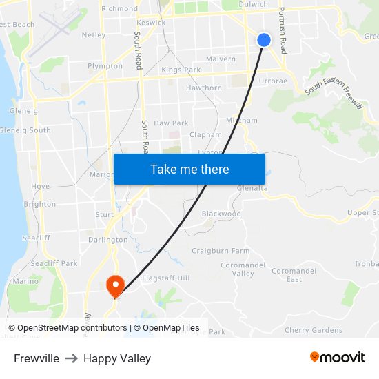 Frewville to Happy Valley map