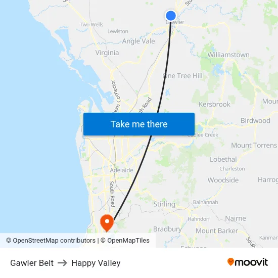 Gawler Belt to Happy Valley map