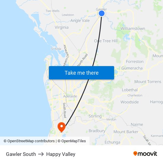 Gawler South to Happy Valley map